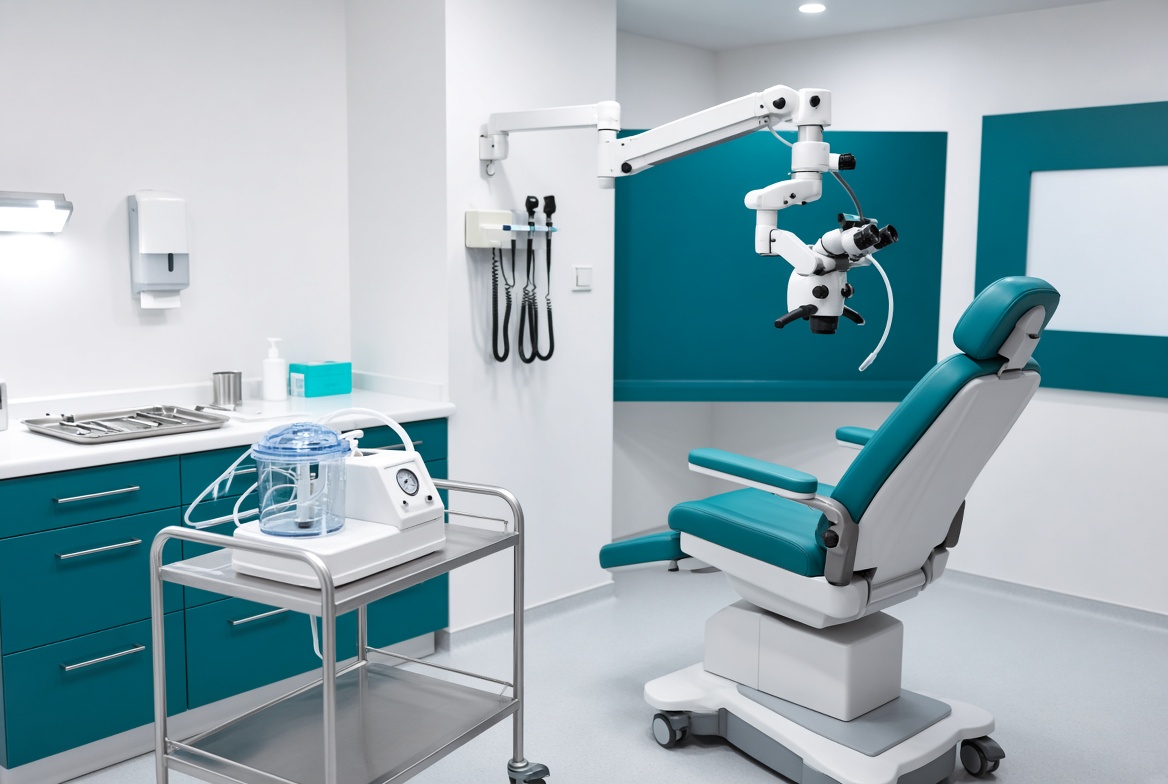 Microsuction pump, collection canister and operating microscope used for earwax removal